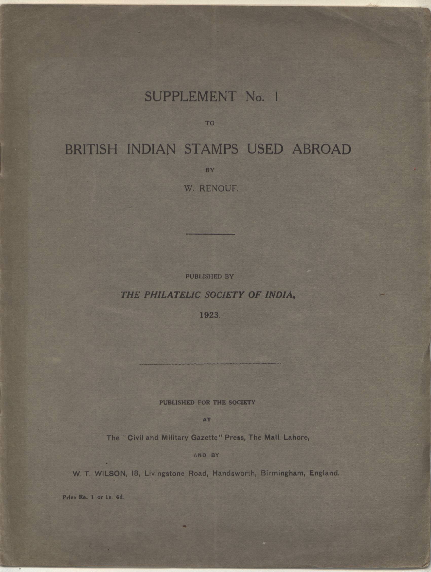 India Used Abroad W. Renouf Supplement