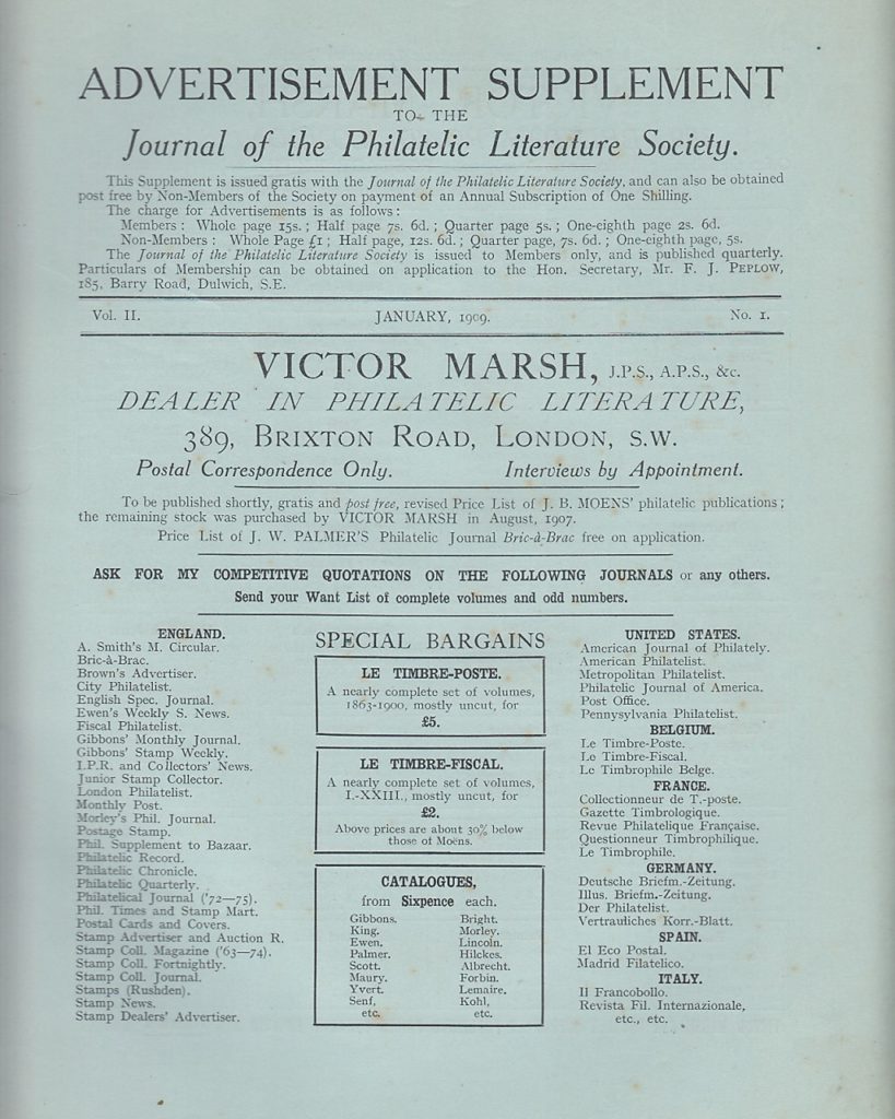 Journal Journal of the Philatelic Literature Society Victor Marsh Vol II