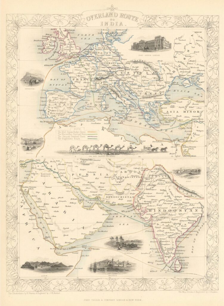 Figure 2. ‘Overland Route to India’ by John Tallis. c 1851.