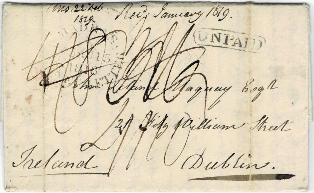Figure 8a. GB 1818.08 Packet 4s10d KINGS POST Front